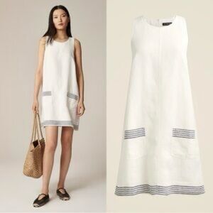 NWT J Crew Maxine sailer stripe linen white dress